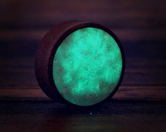 Custom Mahogany Wood Gauge Earring: Glowing Quartz Stone Tunnel