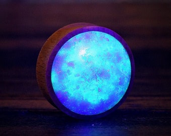 Aqua Glowing Quartz Wood Plug, Custom Unique gauges, gauges,  8mm - 65mm Real Stone Ohrstöpsel, Cool plug Tunnel earring, wood gauge earring