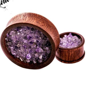 Purple Amethyst Ear Gauges, Amethyst Tunnels 12mm - 65mm Birthstone Gemstone, custom plugs, amethyst plugs, purple amethyst wood plug gauge