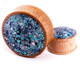 Turquoise Lapis lazuli Plugs, carved wood plugs 8mm - 65mm Plug, Blue Lapis Lazuli Wood Plugs, Ear Stretchers Tunnels, gauge earring, tapers