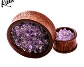 Purple Amethyst Wooden Mahogany Custom Plugs and Tunnels Ear Stretchers 10mm-100mm Real Gemstones Sapele Ear Tunnels and Gauges