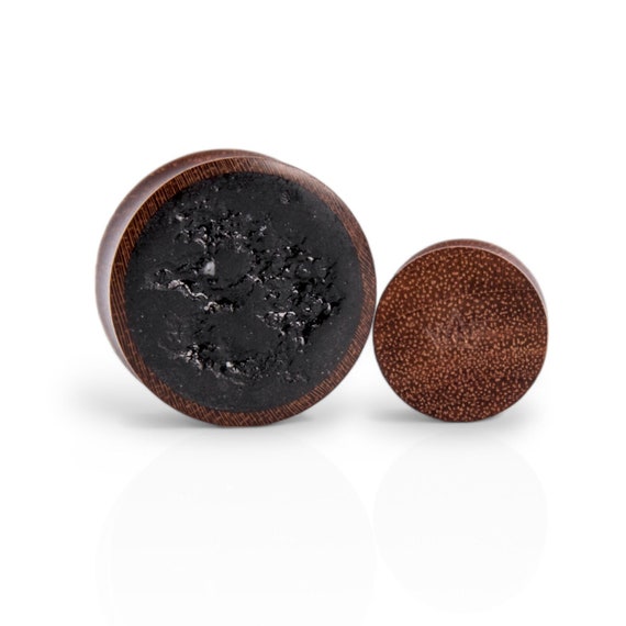 Custom Black Stone Plugs : Custom wood plugs, hand carve wood and tourmaline plugs, custom ear gauges, plug and tunnel jewellery