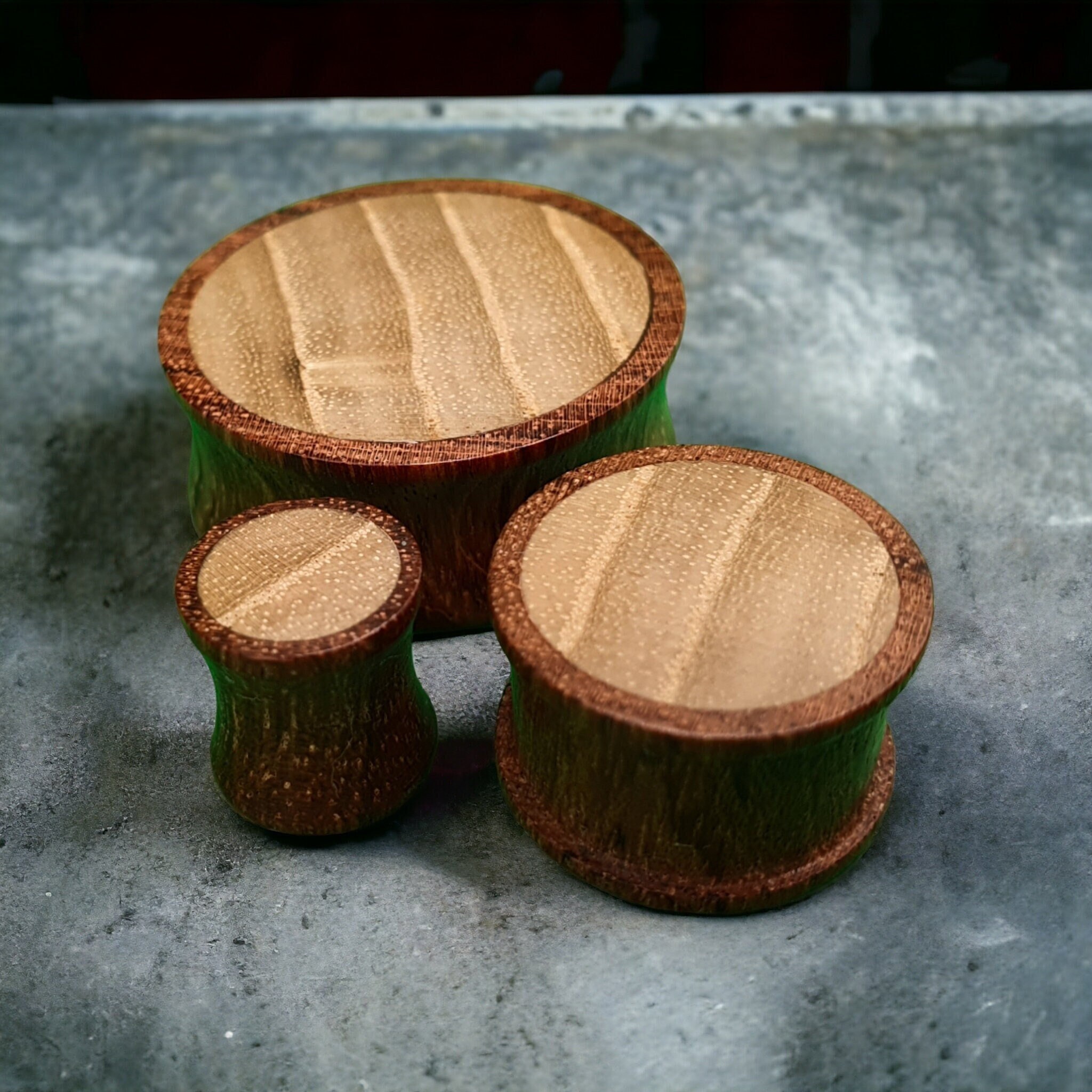 Custom wood gauges, exotic wood plugs, bespoke custom plugs, ear gauges and tapers, plug and tunnel earrings, Double flare custom wood plugs