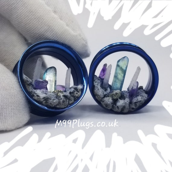 22mm Crystal Plugs Crystal Snow Plugs Custom Gauge PAIR Steel