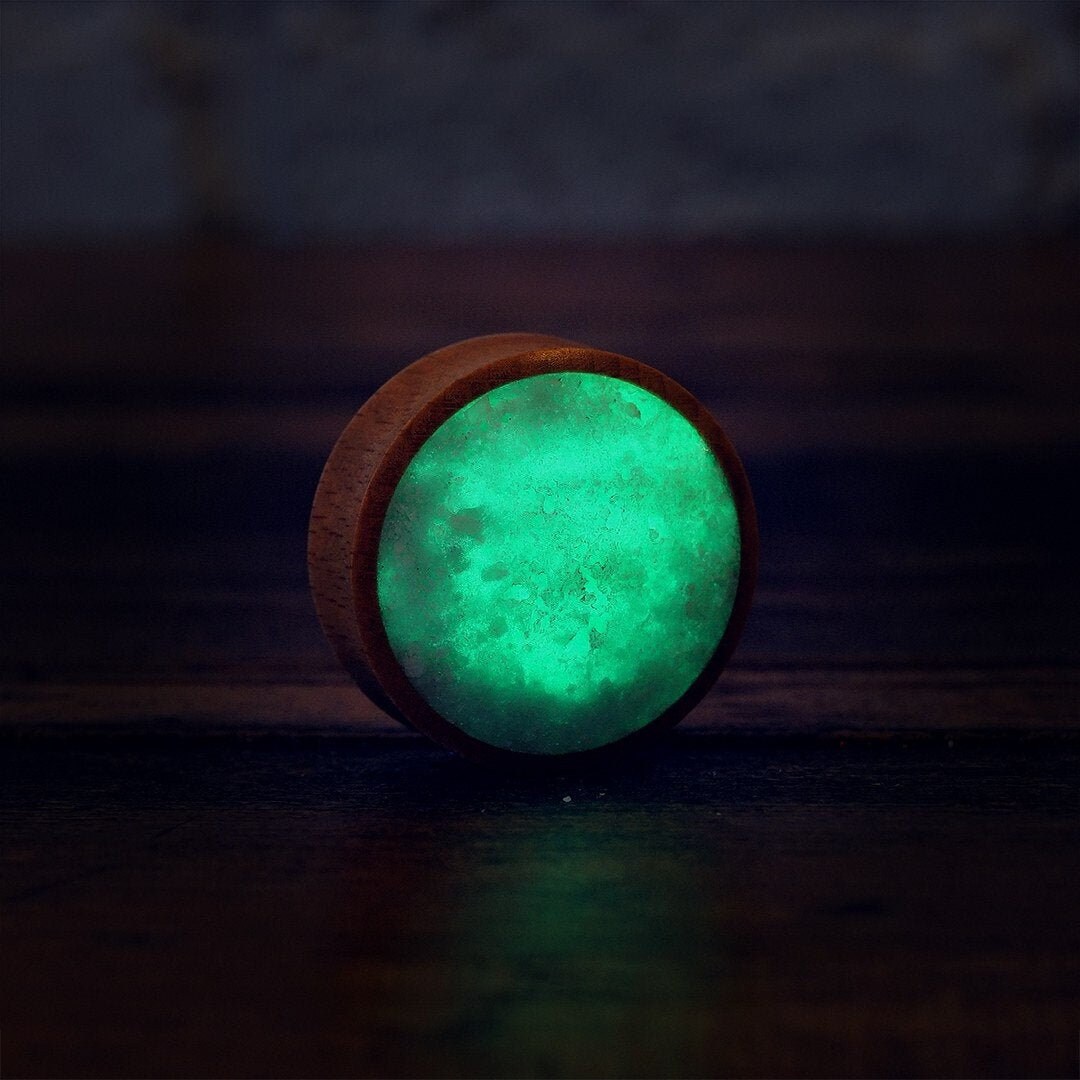 Green Glowing Quartz Wood Plug Earrings Unique Cool Custom Etsy