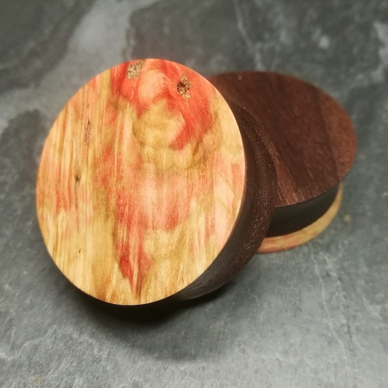 32mm Double sided pink burl /& walnut custom plugs PAIR wood and resin gauge tunnel taper crystal gemstone handmade handcrafted plugs blue