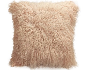 18" x 18"(45cmx45cm) Dusty Pink Tibetan lamb fur pillow Cover Mongolian sheepskin pillow cushion