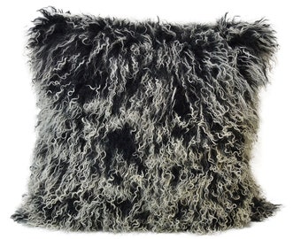 20"x20"(50cm x50 cm) Tibetan lamb fur pillow Cover Mongolian sheepskin pillow cushion - Frosted Black