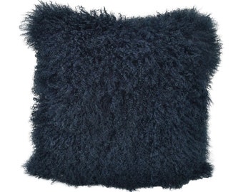 18" x 18"(45cmx45cm) Tibetan lamb fur pillow Cover Mongolian sheepskin pillow cushion -  Dark Blue
