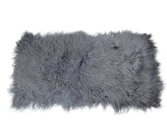 24"x 48" - 2' X 4' Real Tibetan lamb fur Rug Plate -  ( 120cm x 60cm ) - Grey