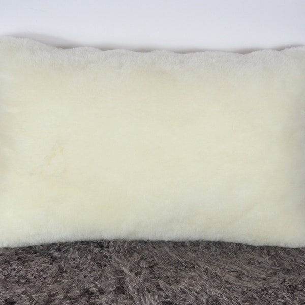 DOUBLE SIDED FUR Real Genuine Shearling Wool  Pillow Natural White  12"x 20" (30cm x 50cm)