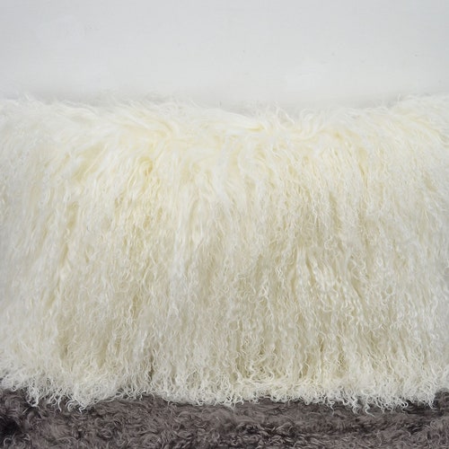 Tibetan Lamb Fur Pillow Cover Mongolian Lamb Fur Pillow Dark Etsy