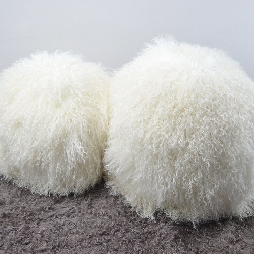 Real Genuine Mongolian/tibetan Lamb Fur Ball Pillow Natural Etsy