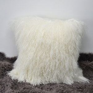 20x 20 Tibetan lamb fur pillow Cover Mongolian sheepskin pillow cushion Natural White 20x 20 50cm x 50cm image 1