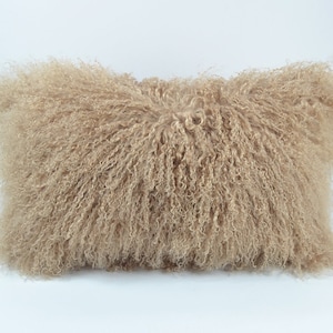 Housse de coussin en fourrure d'agneau du Tibet Beige foncé 30 cm x 50 cm 12 x 20 po. image 7