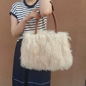 Real Mongolian Lamb Fur Handbag – Double-Sided Luxe Fur with Leather Strap