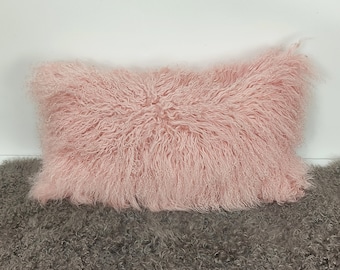 Tibetan lamb fur pillow Cover Mongolian lamb fur pillow -  Blossom -12"x 20" (30cm x 50cm)