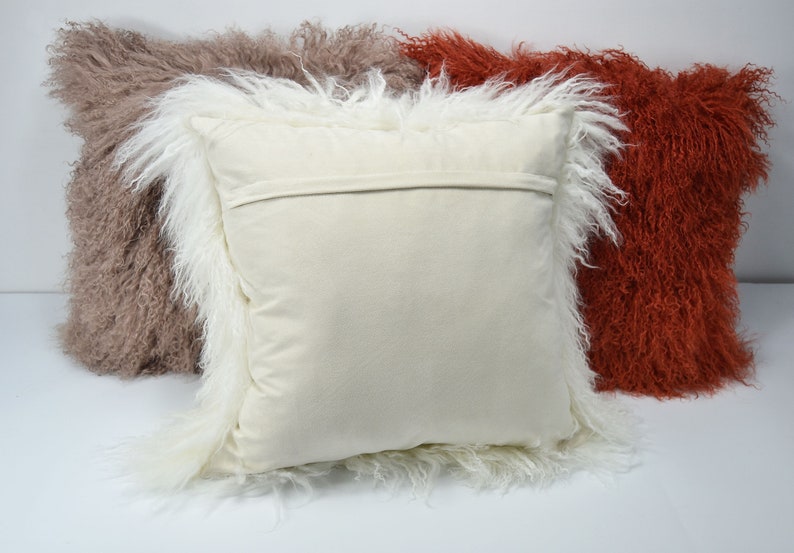 20x 20 Tibetan lamb fur pillow Cover Mongolian sheepskin pillow cushion Natural White 20x 20 50cm x 50cm image 5