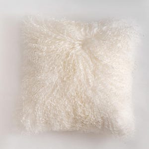 Fodera per cuscino in pelliccia di agnello mongolo bianco naturale – Cuscino in pelle di pecora tibetana 18"x18" – Lussuoso e soffice elemento decorativo per divano o letto