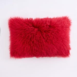 Mongolian lamb fur pillow Tibetan lamb fur pillow Cover  -  Red -12"x 20" (30cm x 50cm)