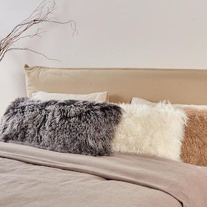 Mongolian Lamb Fur Pillow Cover: 14" x 36" Sheepskin Cushion