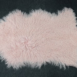 Real Genuine Tibetan / Mongolian lamb fur pelt rug - Baby Pink