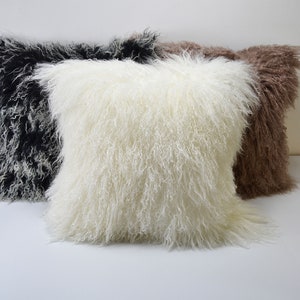 20x 20 Tibetan lamb fur pillow Cover Mongolian sheepskin pillow cushion Natural White 20x 20 50cm x 50cm image 3