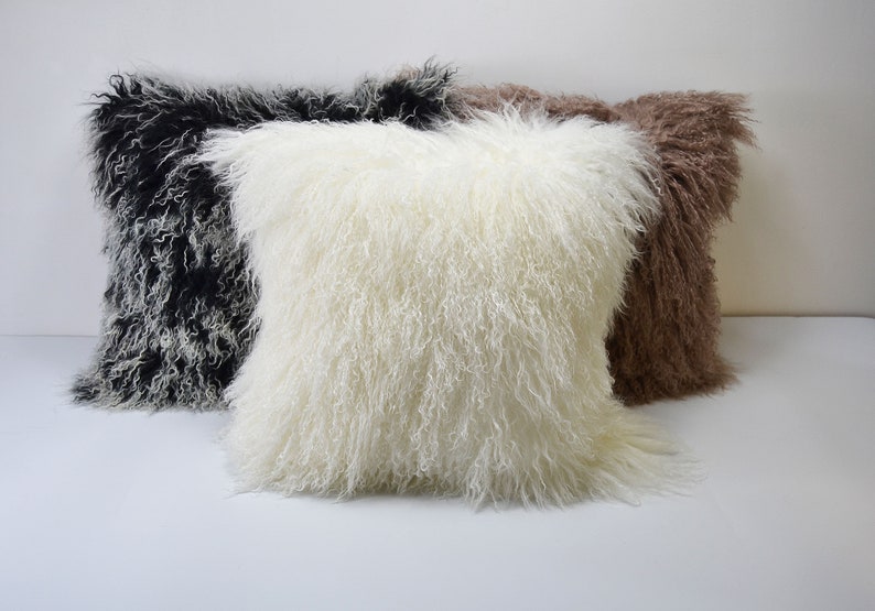 20x 20 Tibetan lamb fur pillow Cover Mongolian sheepskin pillow cushion Natural White 20x 20 50cm x 50cm image 3