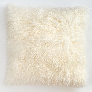 Housse de coussin en fourrure d'agneau de Mongolie blanche : coussin décoratif en peluche de 20 po.
