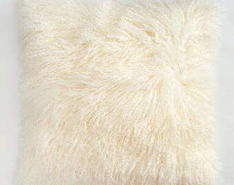Fodera per cuscino in pelliccia di agnello mongolo bianco: cuscino decorativo in peluche da 20 pollici