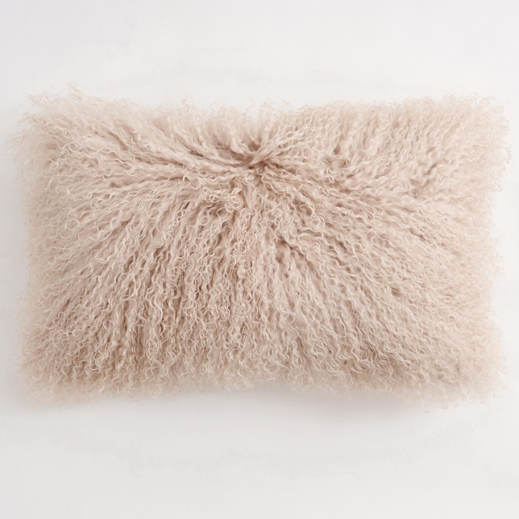 Dusty Pink Mongolian Lamb Fur Pillow Cover - 12"x20" Fluffy Cushion