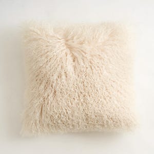 Fodera per cuscino in pelliccia di agnello tibetano Fodera per cuscino in pelle di pecora mongola - Beige Crema - 22"x 22"(55cmx55cm)