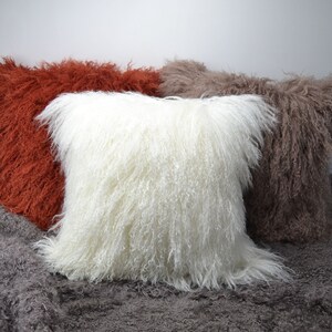 20x 20 Tibetan lamb fur pillow Cover Mongolian sheepskin pillow cushion Natural White 20x 20 50cm x 50cm image 2