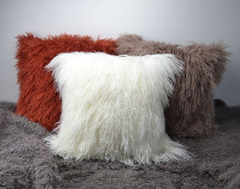 20x 20 Tibetan lamb fur pillow Cover Mongolian sheepskin pillow cushion Natural White 20x 20 50cm x 50cm image 2