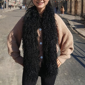 Real Tibetan / Mongolian lamb fur Scarf - Black 55&quot; long