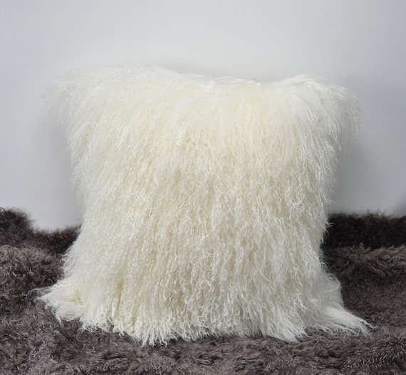 Pillow Decor - Mongolian Sheepskin Natural White Throw Pillow