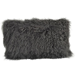 Mongolian lamb fur pillow cover Tibetan lamb fur pillow cover  -  Charcoal -12&quot;x 20&quot; (30cm x 50cm)