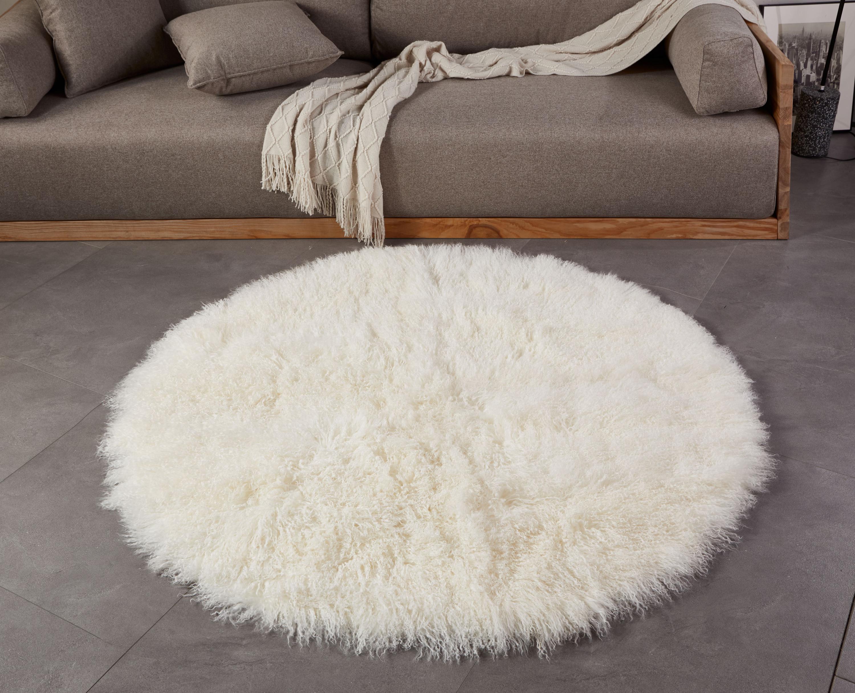 Handmade Round Mongolian Lamb Fur Rug – Luxurious Sheepskin Area Carpet ...