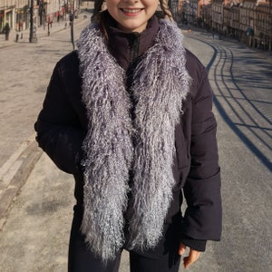 Real Tibetan / Mongolian lamb fur Scarf - Light Grey 55&quot; long