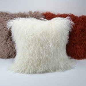 20x 20 Tibetan lamb fur pillow Cover Mongolian sheepskin pillow cushion Natural White 20x 20 50cm x 50cm image 4