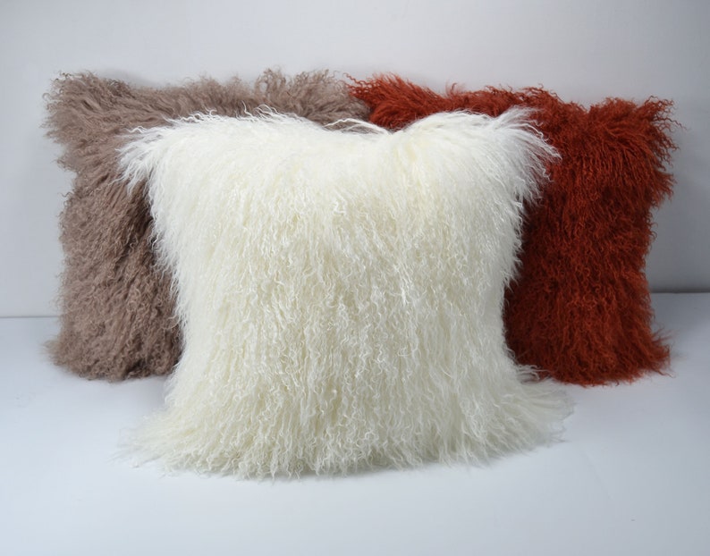 20x 20 Tibetan lamb fur pillow Cover Mongolian sheepskin pillow cushion Natural White 20x 20 50cm x 50cm image 4