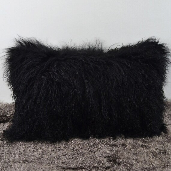 Black mongolian fur clearance pillow