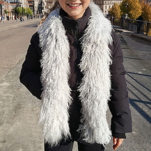Real Tibetan / Mongolian lamb fur Scarf - Light Grey  55&quot; long