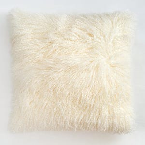 Luxe kussensloop Mongools lamsbont - zachte, natuurlijke witte schapenvacht kussensloop - woondecoratie 60 x 60 cm - gezellig boho-chic accent