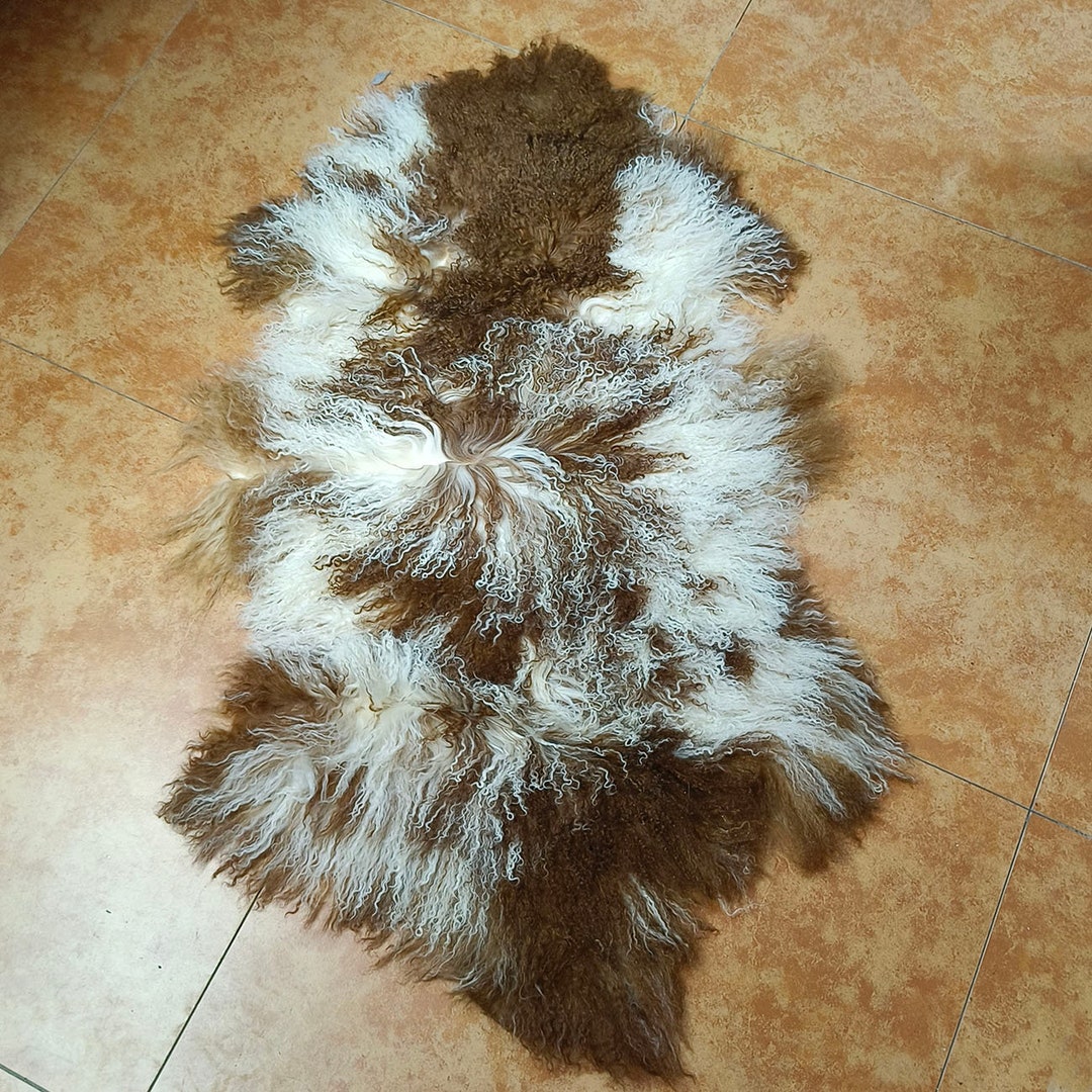 Tibetan / Mongolian Lamb Fur Pelt Rug White With Dark Spots - Etsy