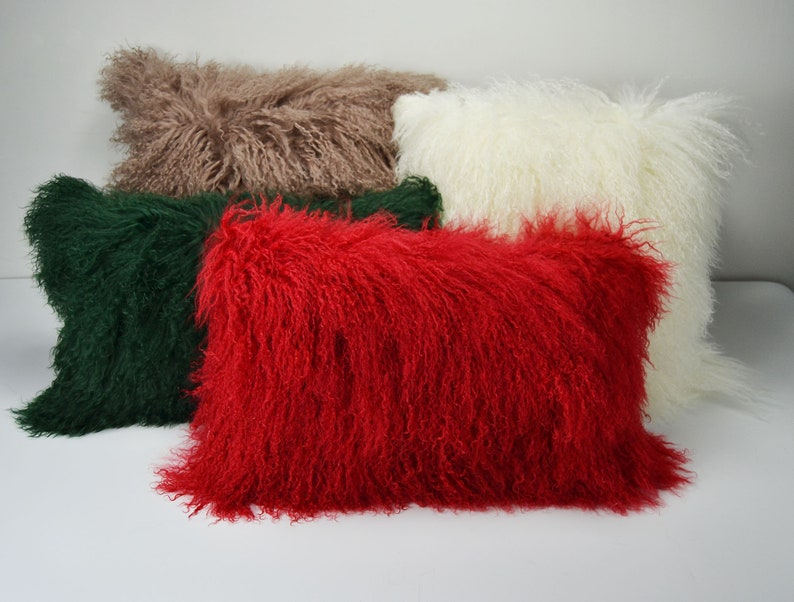 Tibetan Lamb Fur Pillow Cover Mongolian Lamb Fur Pillow Red Etsy
