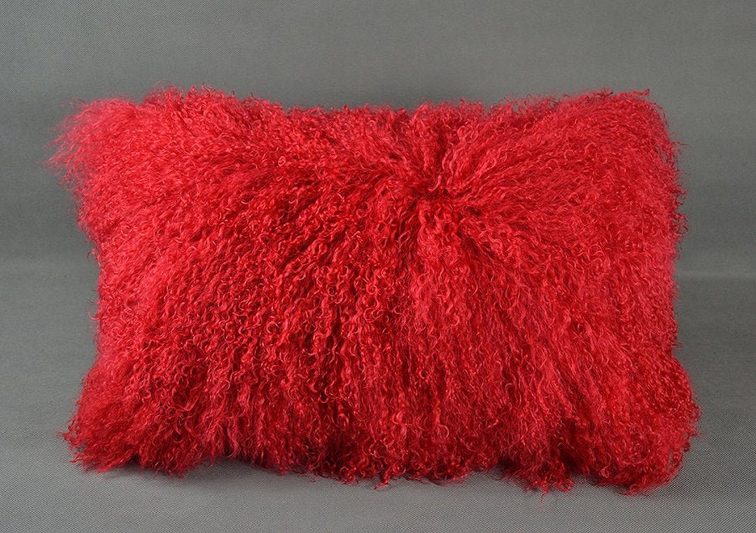 Tibetan Lamb Fur Pillow Cover Mongolian Lamb Fur Pillow Red Etsy