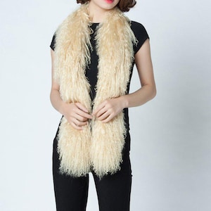 Real Tibetan / Mongolian lamb fur Scarf - Beige