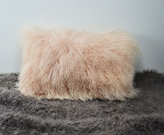 Tibetan Lamb Fur Pillow Cover Mongolian Lamb Fur Pillow Dusty Pink 12x 20 30cm X 50cm Etsy