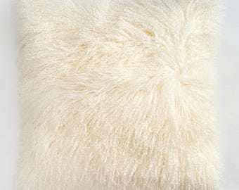 Federa per cuscino in pelliccia di agnello mongolo bianco naturale - 22" quadrati